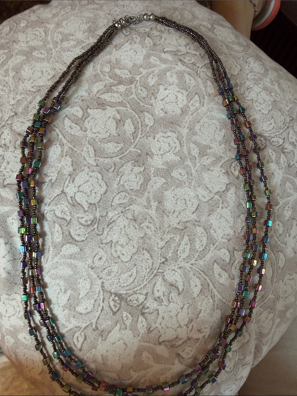 Iridescent, black hematite color  3 strand necklace 14in - 16in drop